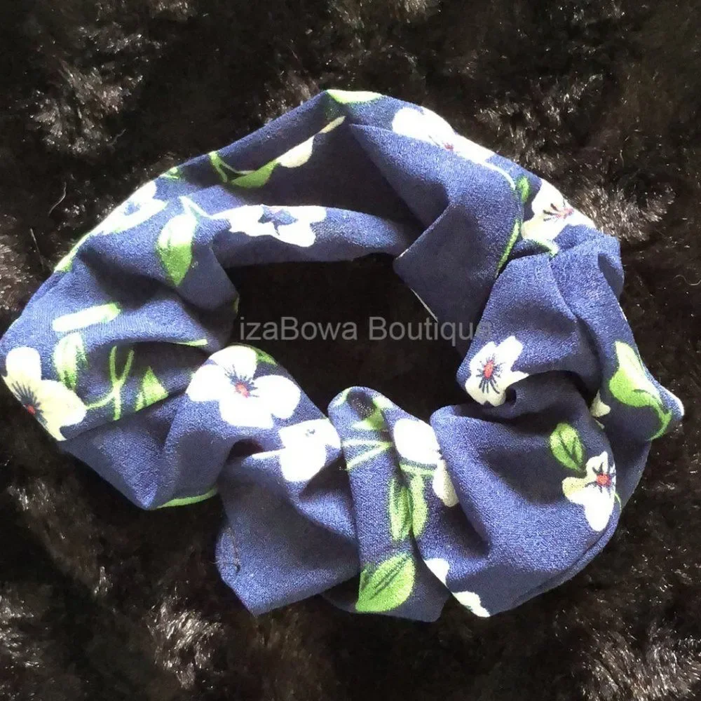 Navy Flower Chiffon Scrunchie SC2975 Handmade NWT Boutique